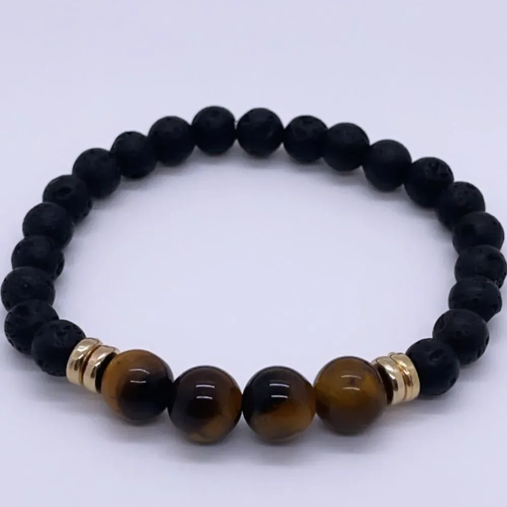 Wool + Pepper Co. Lava Rocks & Tigers Eye Bracelet